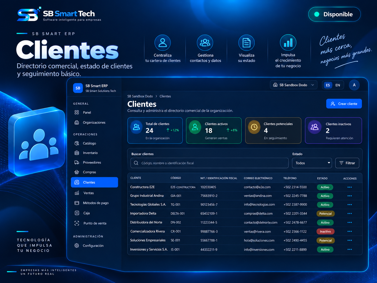 Captura del módulo Clientes de SB Smart ERP.